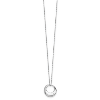 Sterling Silver Diamond Circle Necklace with Polished Rhodium Finish