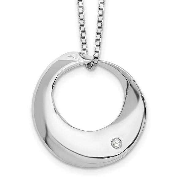 Sterling Silver Diamond Circle Necklace with Polished Rhodium Finish