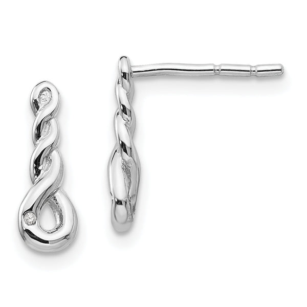 Sterling Silver Diamond Dangle Earrings with Rhodium Twist