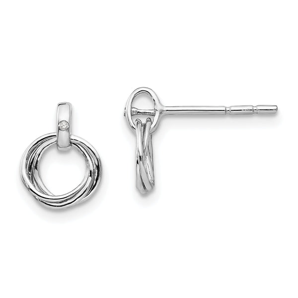 Sterling Silver Diamond Drop Earrings with Rhodium Polish