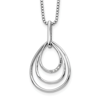 Sterling Silver Diamond Teardrop Necklace with Rhodium Plating