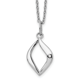 Sterling Silver Diamond Necklace with Rhodium Polish and Extender