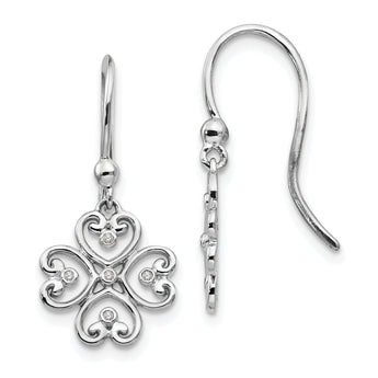 Rhodium-Plated Sterling Silver Diamond Dangle Earrings