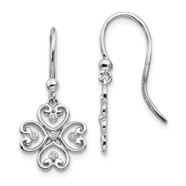 Rhodium-Plated Sterling Silver Diamond Dangle Earrings