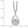 Sterling Silver Blue Topaz Necklace with Rhodium Finish and Extender