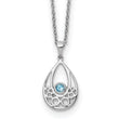 Sterling Silver Blue Topaz Necklace with Rhodium Finish and Extender