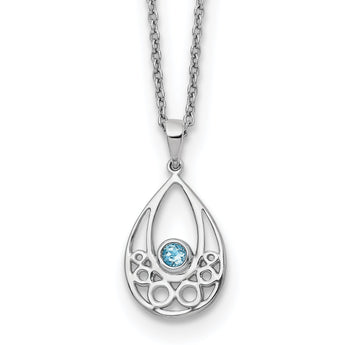 Sterling Silver Blue Topaz Necklace with Rhodium Finish and Extender