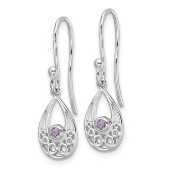 White Ice Sterling Silver Rhodium-plated Amethyst Shepherd Hook Earrings - Birthstone Company
