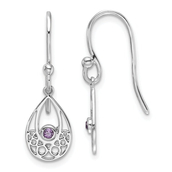 Sterling Silver RH Plated White Ice w/ Amethyst Shepherd Hook Earrings