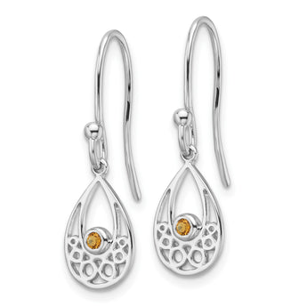 White Ice Sterling Silver Rhodium-plated Citrine Shepherd Hook Earrings - Birthstone Company