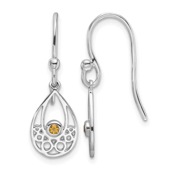 White Ice Sterling Silver Rhodium-plated Citrine Shepherd Hook Earrings - Birthstone Company