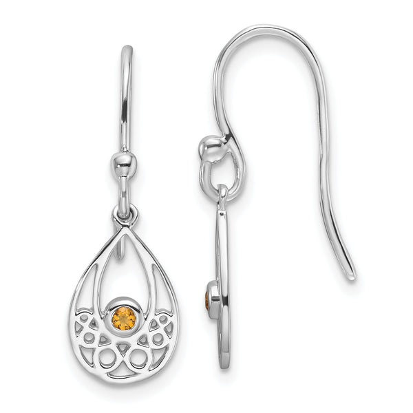 Sterling Silver RH Plated White Ice w/ Citrine Shepherd Hook Earrings