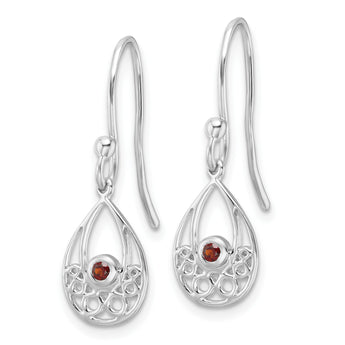 White Ice Sterling Silver Rhodium-plated Garnet Shepherd Hook Earrings - Birthstone Company