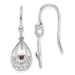Sterling Silver RH Plated White Ice w/ Garnet Shepherd Hook Earrings