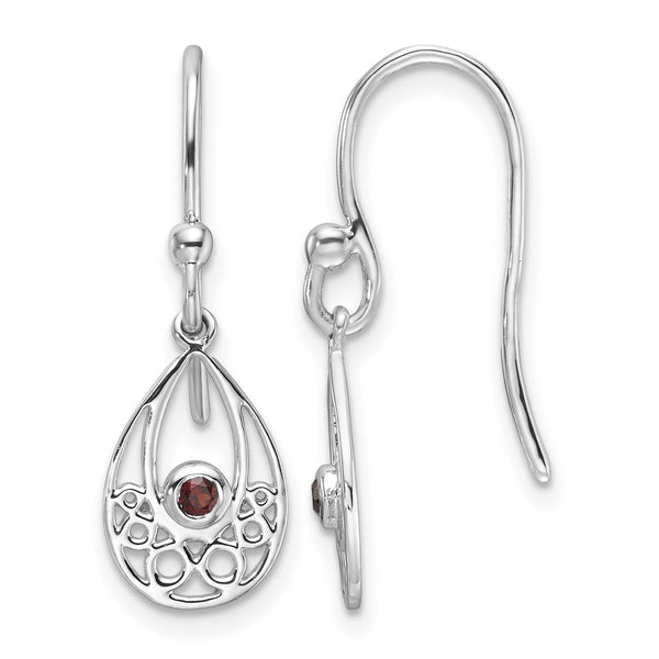 White Ice Sterling Silver Rhodium-plated Garnet Shepherd Hook Earrings - Birthstone Company