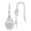 Sterling Silver RH Plated White Ice w/ Peridot Shepherd Hook Earrings