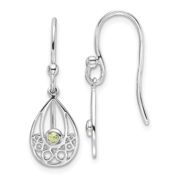 Sterling Silver RH Plated White Ice w/ Peridot Shepherd Hook Earrings