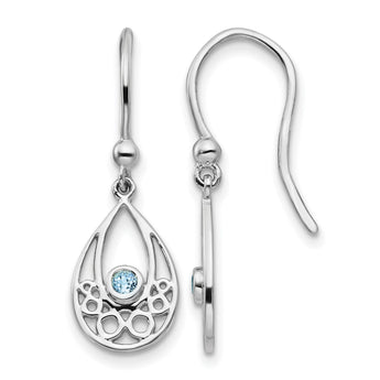 White Ice Sterling Silver Rhodium-plated with Blue Topaz Shepherd Hook Dangle Earrings - Birthstone Company