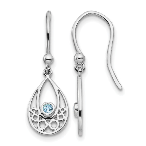 White Ice Sterling Silver Rhodium-plated with Blue Topaz Shepherd Hook Dangle Earrings - Birthstone Company