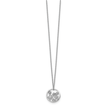 Sterling Silver Diamond Flower Necklace with 18-20 Inch Rhodium Chain
