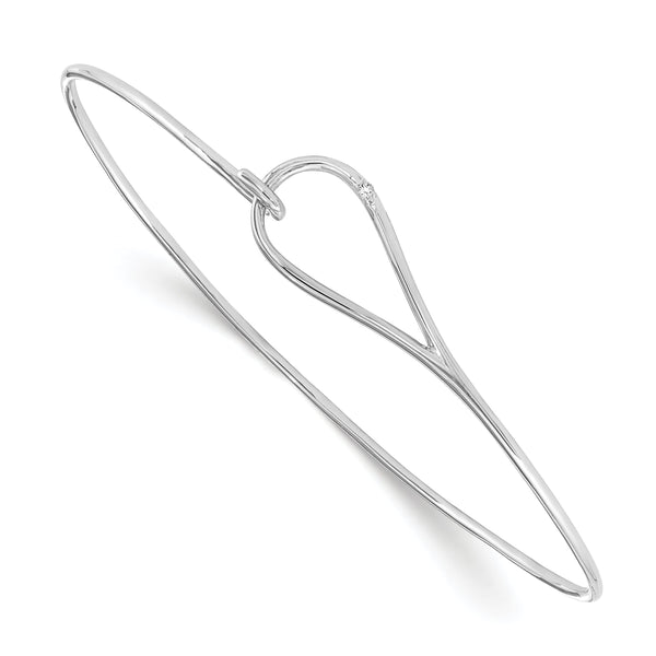 White Ice Sterling Silver Diamond Bangle with Elegant Rhodium-Plated Finish