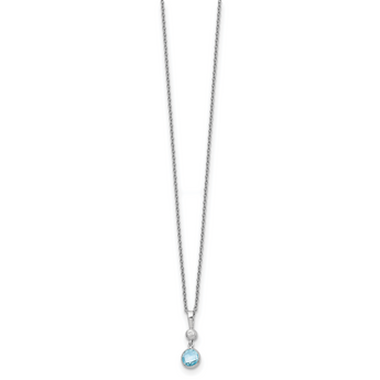 Sterling Silver Blue Topaz and Diamond Necklace Gift Ready