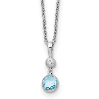 Sterling Silver Blue Topaz and Diamond Necklace Gift Ready