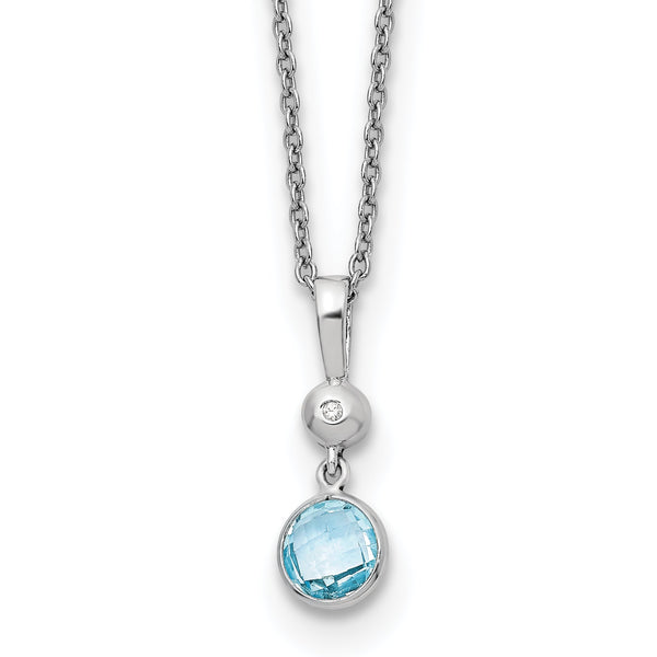 Sterling Silver Blue Topaz and Diamond Necklace Gift Ready