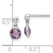 Sterling Silver RH Plated White Ice Diamond and Amethyst Post Earrings