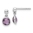 Sterling Silver RH Plated White Ice Diamond and Amethyst Post Earrings