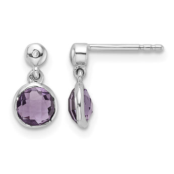 White Ice Sterling Silver Rhodium-plated Diamond and Amethyst Post Dangle Earrings - Birthstone Company