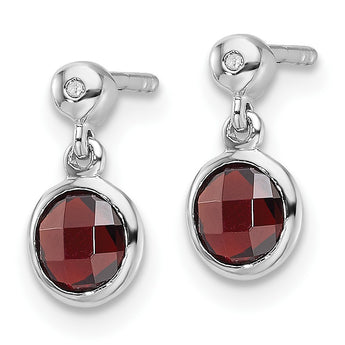 White Ice Sterling Silver Rhodium-plated Diamond and Garnet Post Dangle Earrings - Birthstone Company