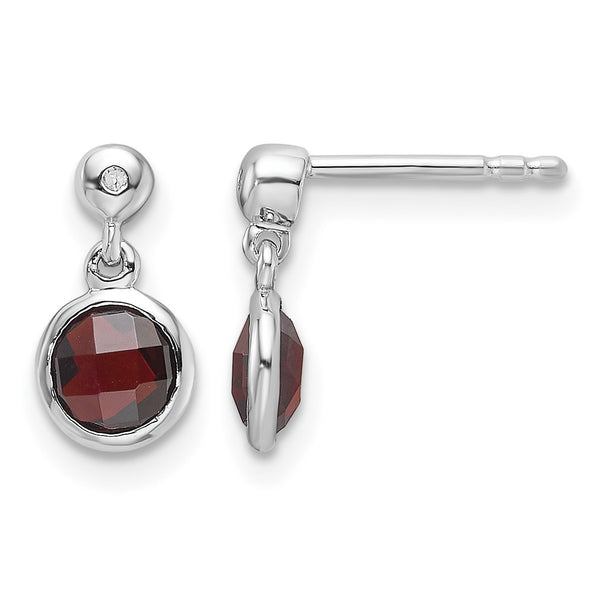 White Ice Sterling Silver Rhodium-plated Diamond and Garnet Post Dangle Earrings - Birthstone Company