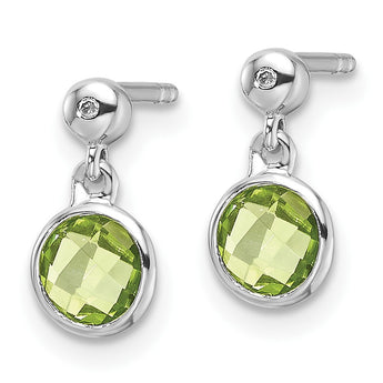 White Ice Sterling Silver Rhodium-plated Diamond and Peridot Post Dangle Earrings - Birthstone Company