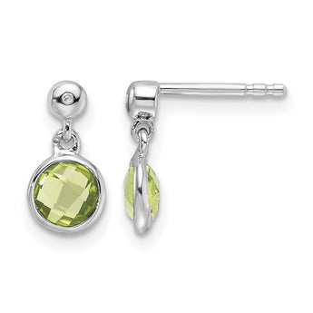 White Ice Sterling Silver Rhodium-plated Diamond and Peridot Post Dangle Earrings - Birthstone Company