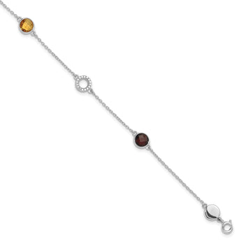 White Ice Sterling Silver Rhodium-Rhodium-Plated Diamond, Citrine, Garnet 6.25 inch Bracelet plus 1inch Extender