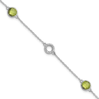 White Ice Sterling Silver Rhodium-Rhodium-Plated Diamond and Peridot 6.25 inch Bracelet plus 1 inch Extender