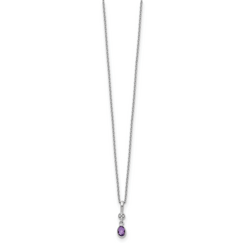 Sterling Silver Amethyst Diamond Necklace with Extender