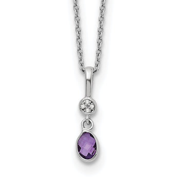 Sterling Silver Amethyst Diamond Necklace with Extender