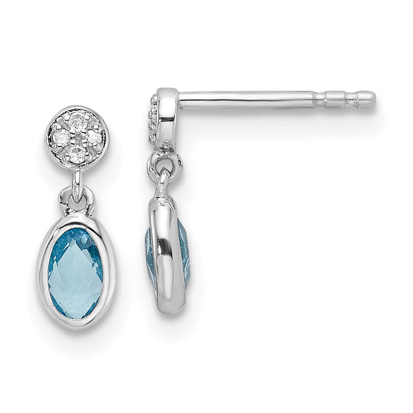 SS RH Plated White Ice .02ct. Dia. and Blue Topaz Post Earrings