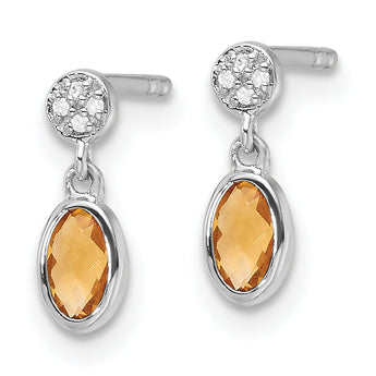 SS RH Plated White Ice .02ct. Diamond and Citrine Post Earrings