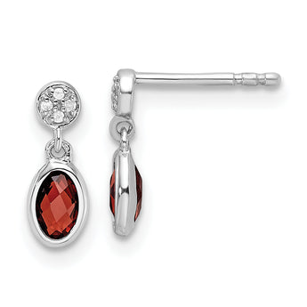 SS RH Plated White Ice .02ct. Diamond and Garnet Post Earrings