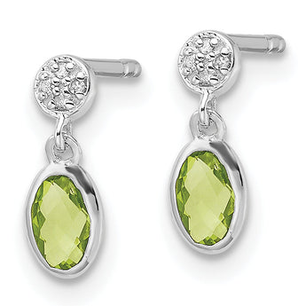 SS RH Plated White Ice .02ct. Diamond and Peridot Post Earring