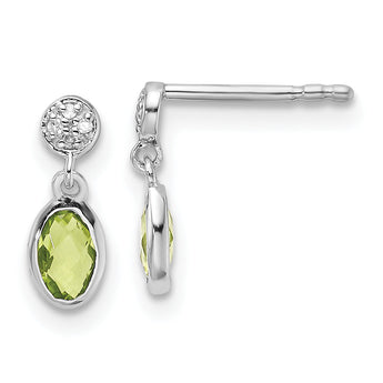 SS RH Plated White Ice .02ct. Diamond and Peridot Post Earring