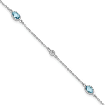 White Ice Sterling Silver Rhodium-Rhodium-Plated 7.5 inch Diamond and Blue Topaz Bracelet with 1.25 inch Extender