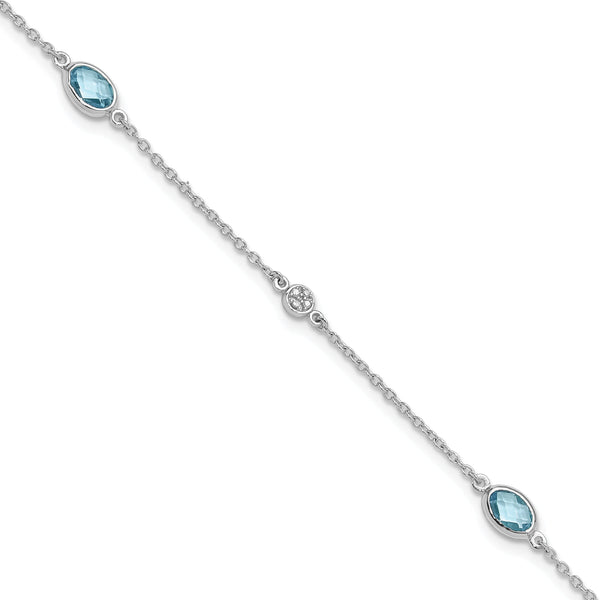 White Ice Sterling Silver Rhodium-Rhodium-Plated 7.5 inch Diamond and Blue Topaz Bracelet with 1.25 inch Extender