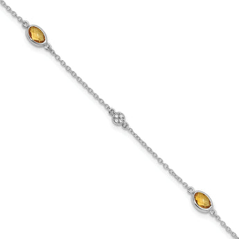 White Ice Sterling Silver Rhodium-Rhodium-Plated 7.5 inch Diamond and Citrine Bracelet with 1.25 inch Extender