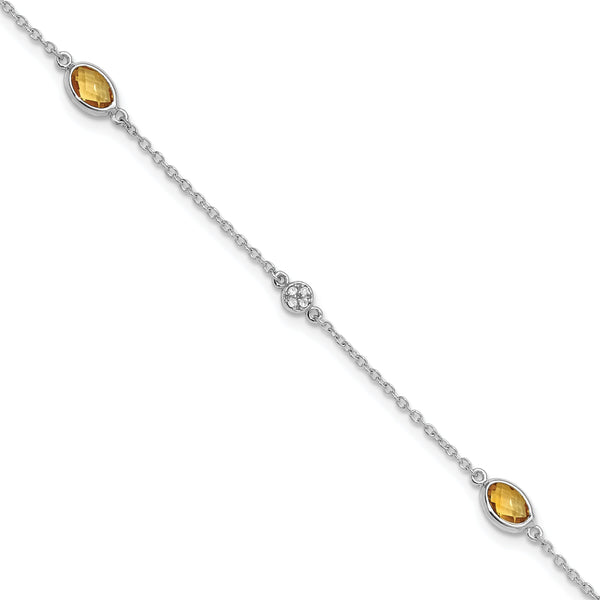 White Ice Sterling Silver Rhodium-Rhodium-Plated 7.5 inch Diamond and Citrine Bracelet with 1.25 inch Extender