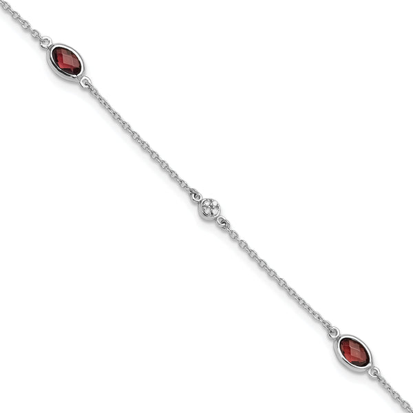 White Ice Sterling Silver Rhodium-Rhodium-Plated 7.5 inch Diamond and Garnet Bracelet with1.25 inch Extender