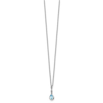 925 Sterling Silver Blue Topaz Diamond Teardrop Necklace